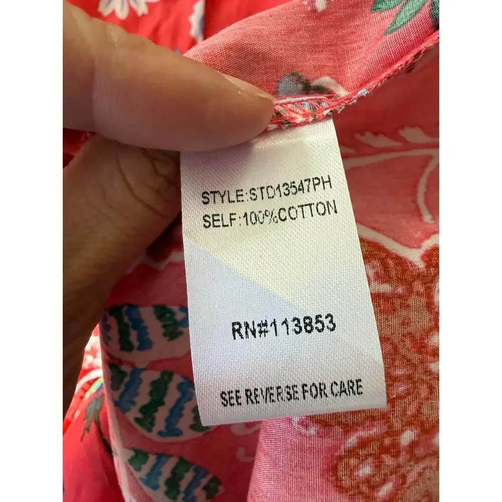 Sugarlips NWT Coral Floral Puff Sleeve Cotton Mini Dress Drawstring Waist Sz XL